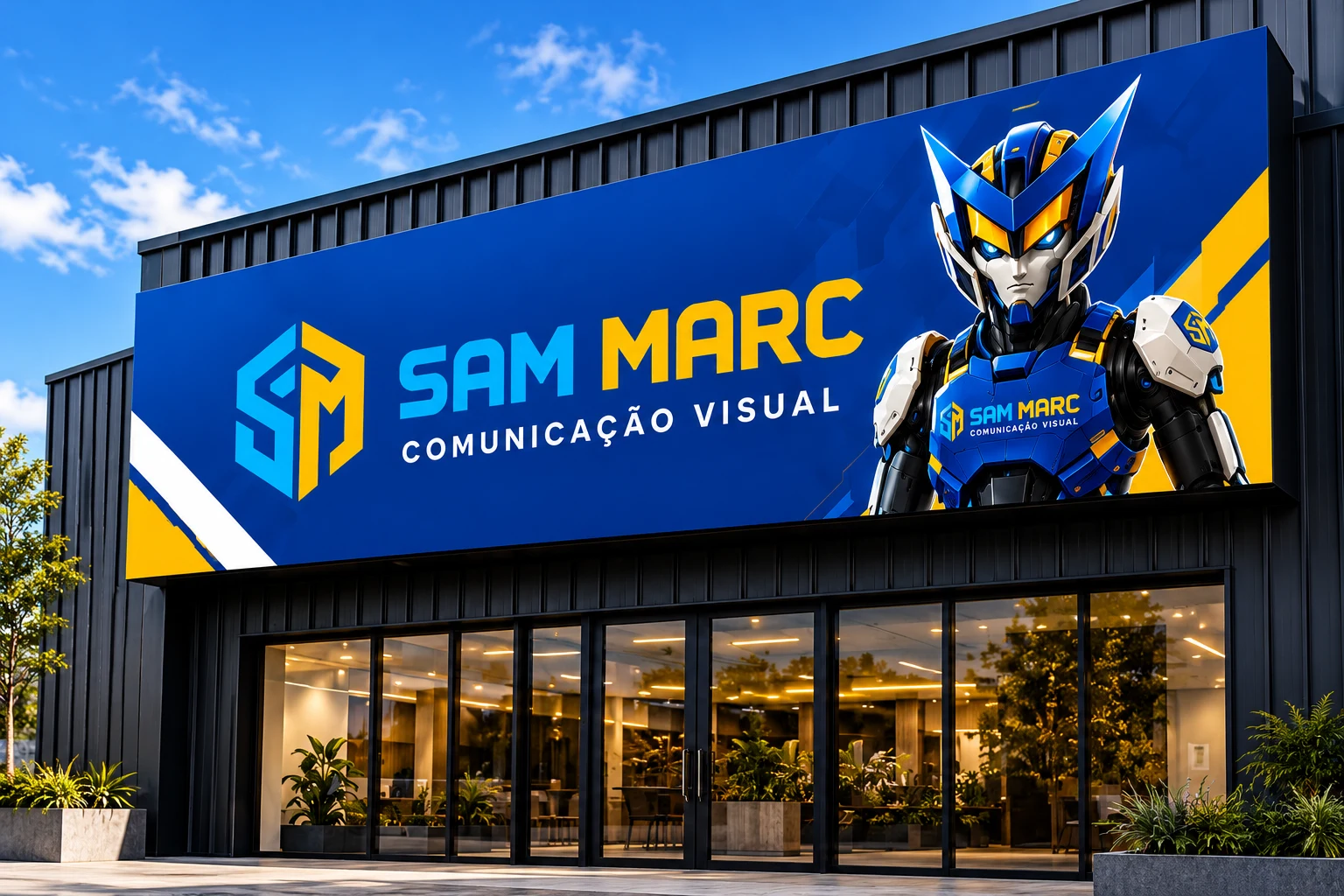 Fachada com placa da SamMarc Comunicação Visual