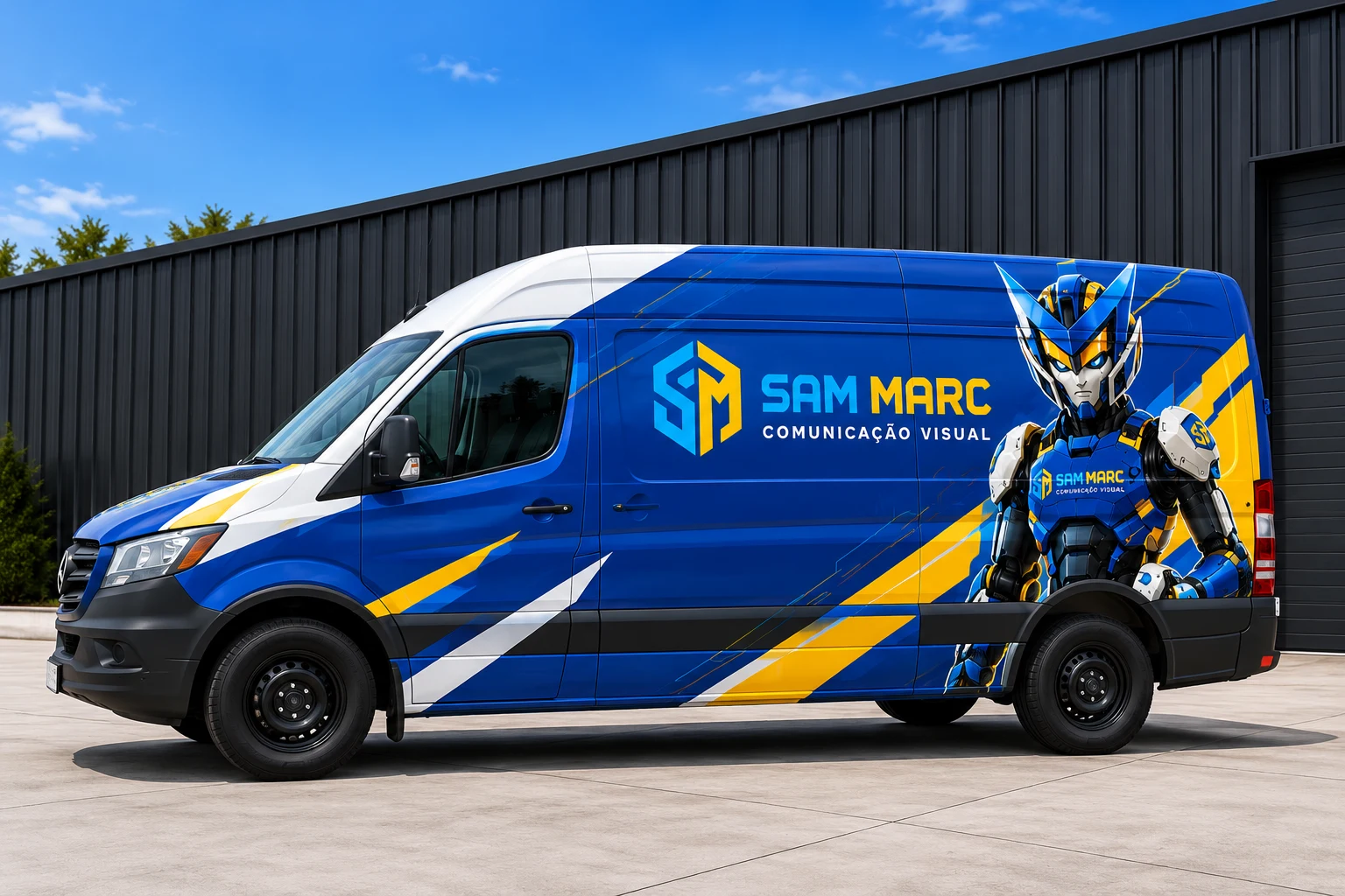 Envelopamento de veículo com a identidade da SamMarc